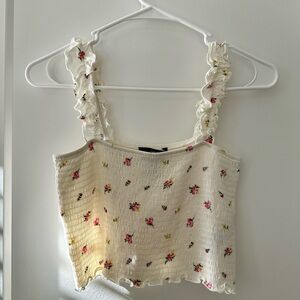 Floral Ruffle Strap Cream Top